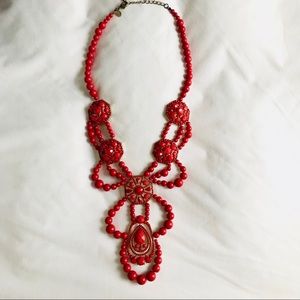 Red Beaded Statement Necklace ❤️